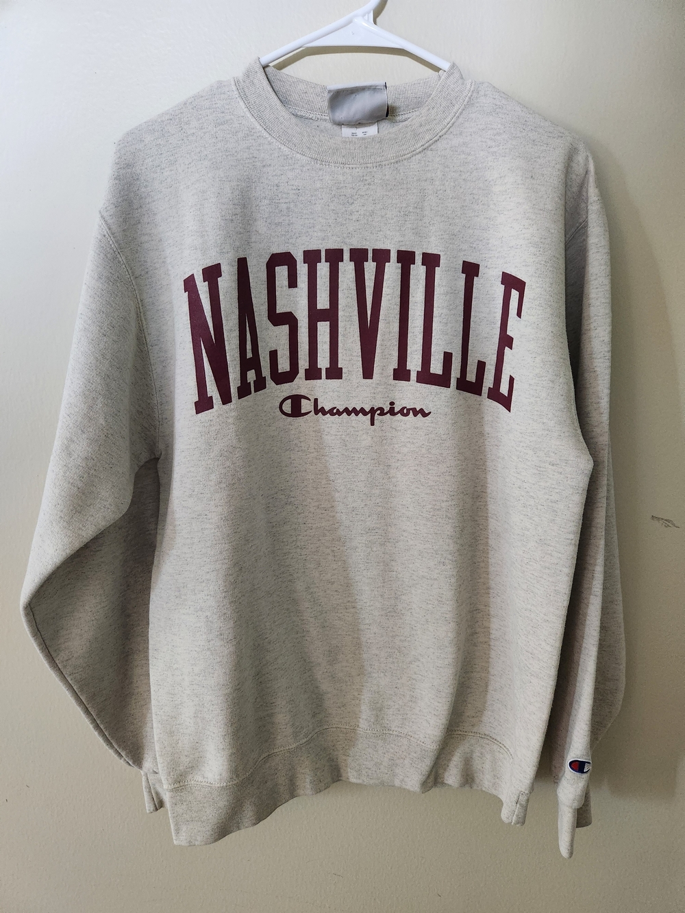 Champion Grey Crewneck Sweatshirt with Maroon Nashville Print